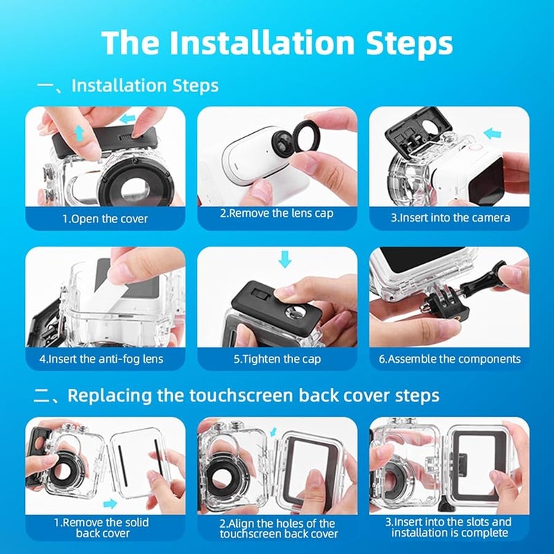 Blue Underwater Housing Case For 360 GO3 GO3S Camera 30 Meter Dive Capacity - Image 2